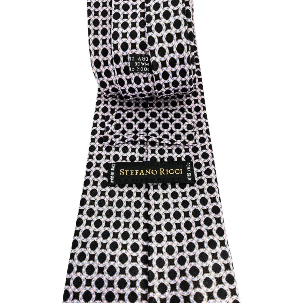 Stefano Ricci Mens 100% Silk Tie Black Pink Blue Geometric Made in Italy